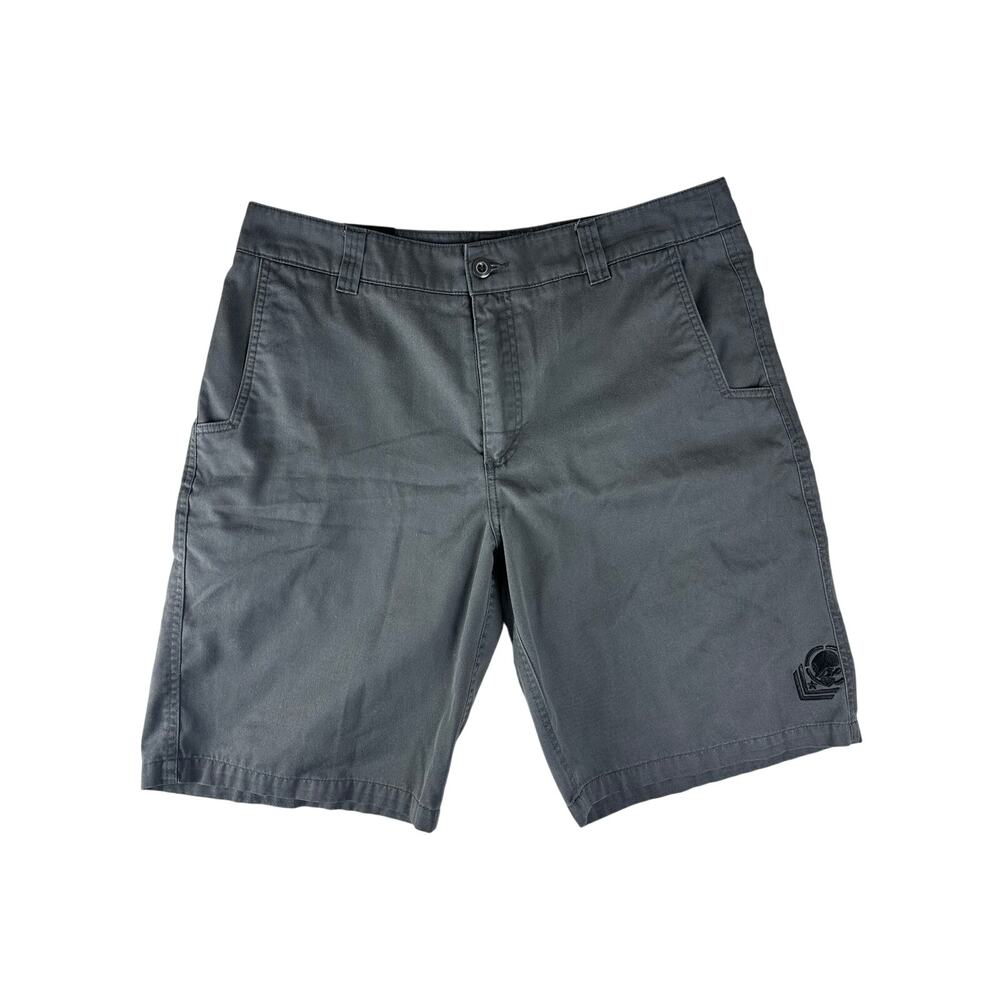 Y2K Metal Mulisha Shorts Men 36 Gray Chino Skull Logo Utility Moto Skater Jessie